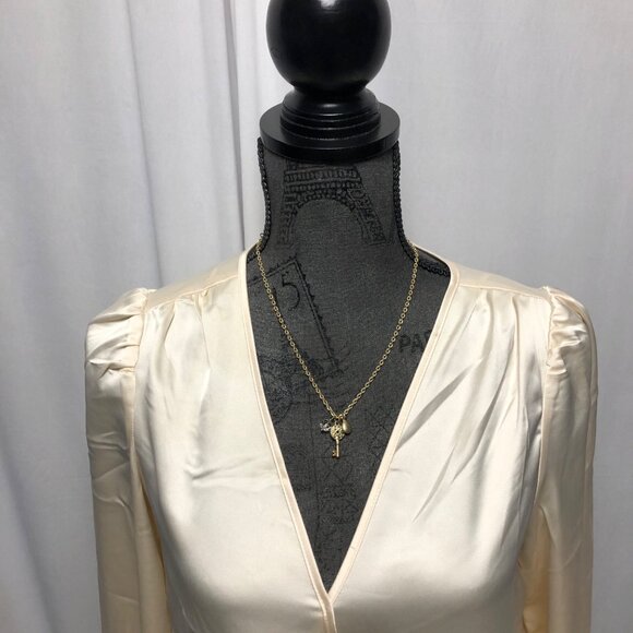 Sincerely Jules Satin Top Womens Size Small Ivory Shiney Faux Wrap Blouse NEW - Picture 2 of 6